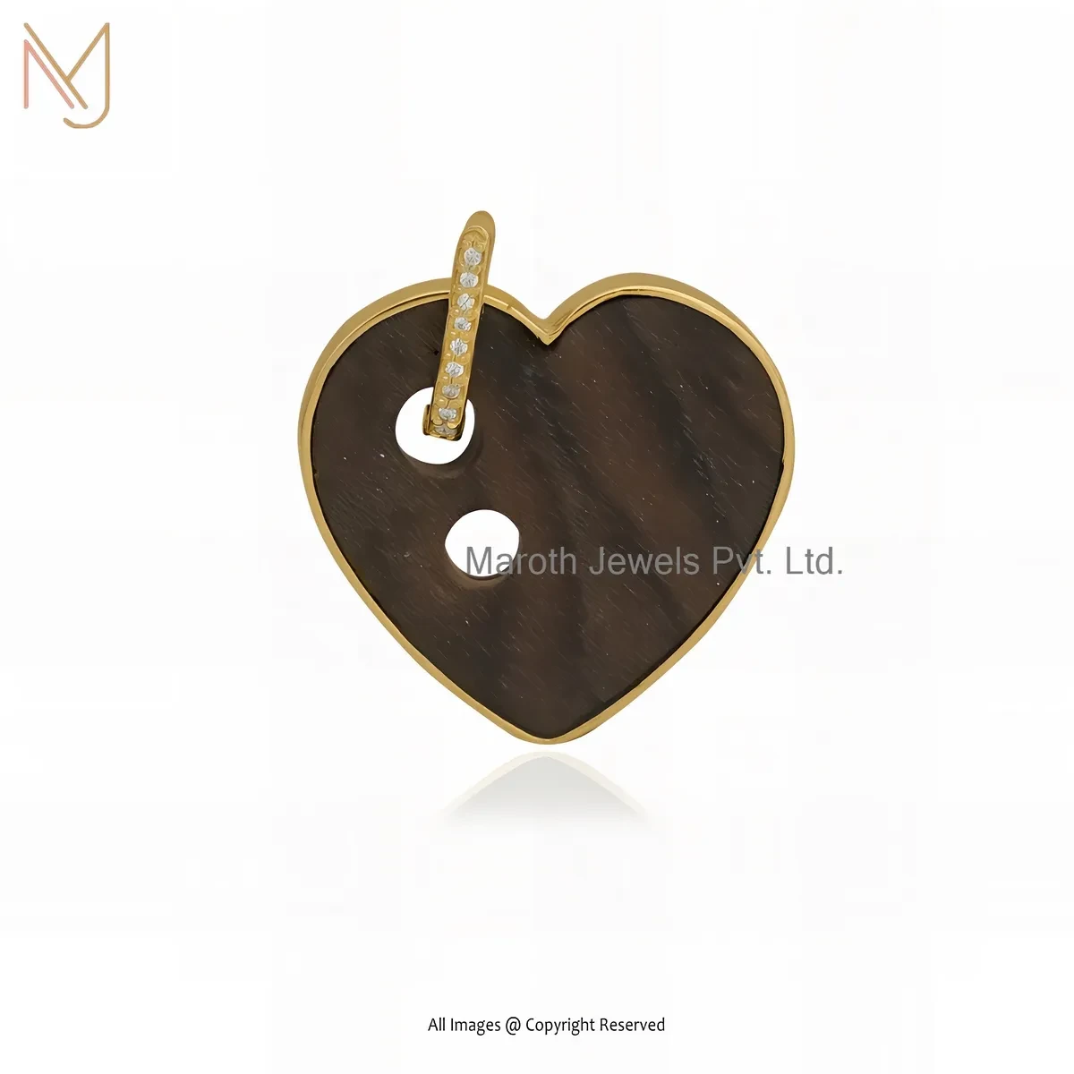 925 Silver Yellow Gold Plated Cubic Zircon Wooden Heart Pendant Manufacturer
