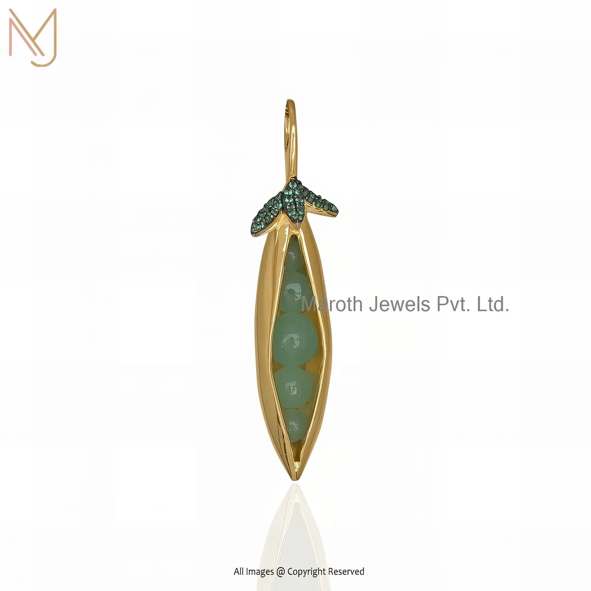 Private Lable 925 Silver Yellow Gold Plated Green Cubic Zircon & Chalcedony Gemstone Peas Pendant