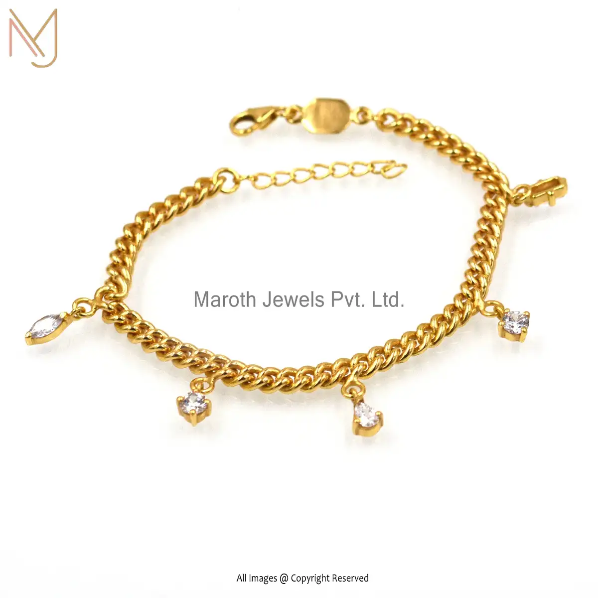 Wholesale 925 Silver Yellow Gold Plated Cubic Zircon Bracelet With 1 Micron Ecoating Jewelry