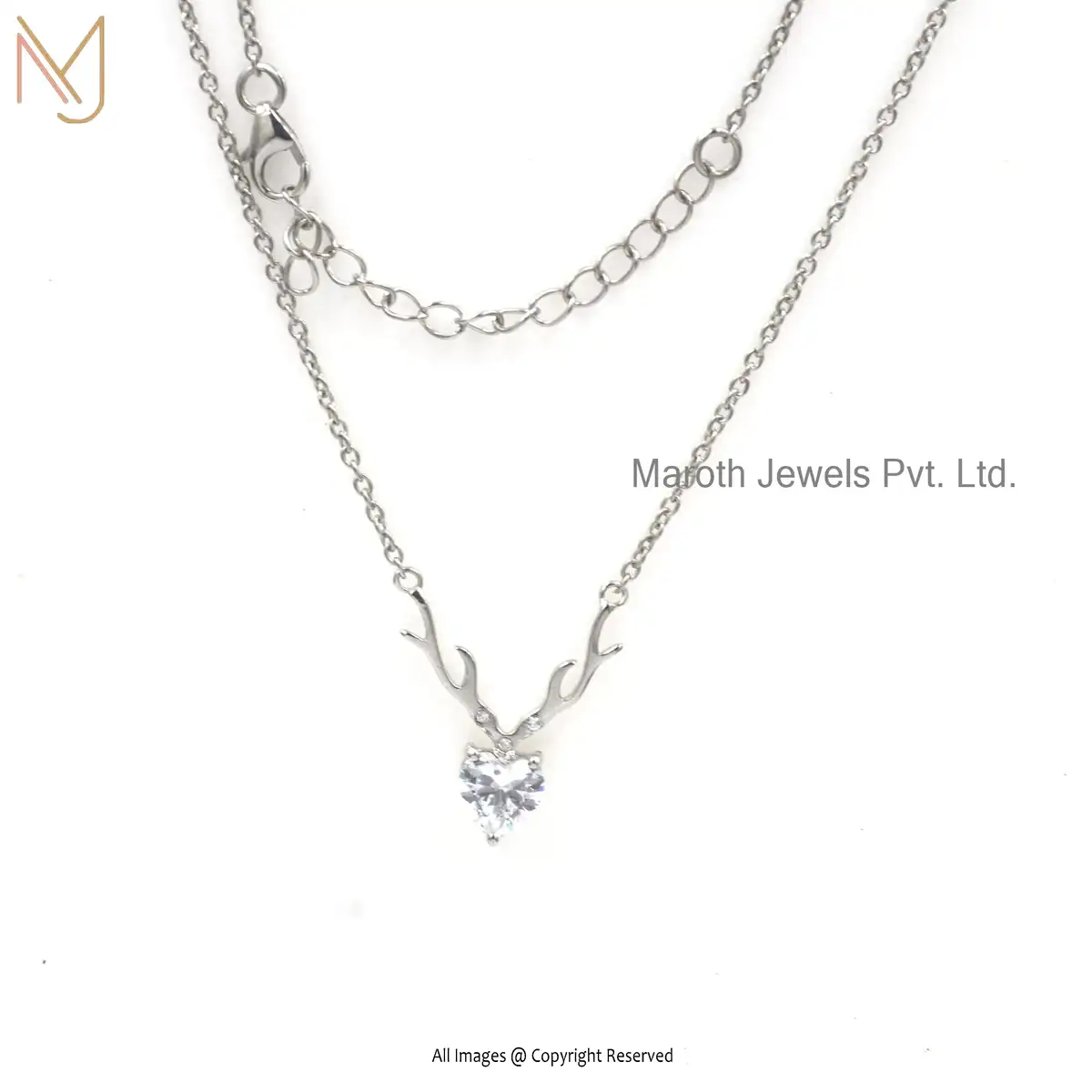 925 Silver Rhodium Plated White Cubic Zircon Heart Necklace Manufacturer