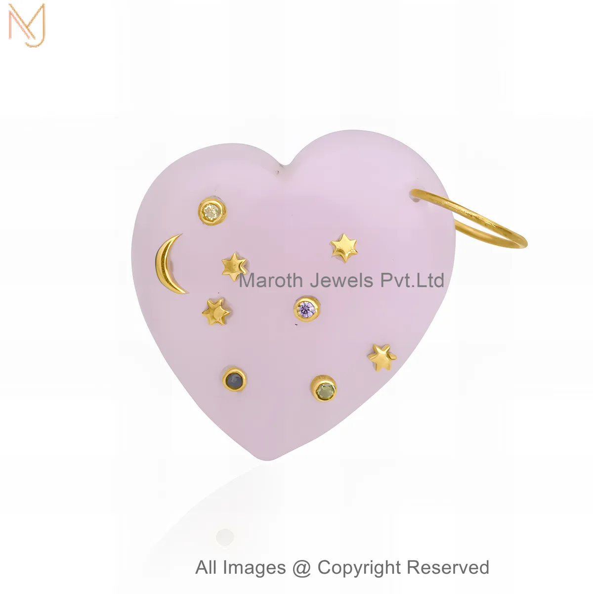 14K Yellow Gold Diamond Multi-Cubic Zircon Gemstone Heart Pendant Jewelry Supplier