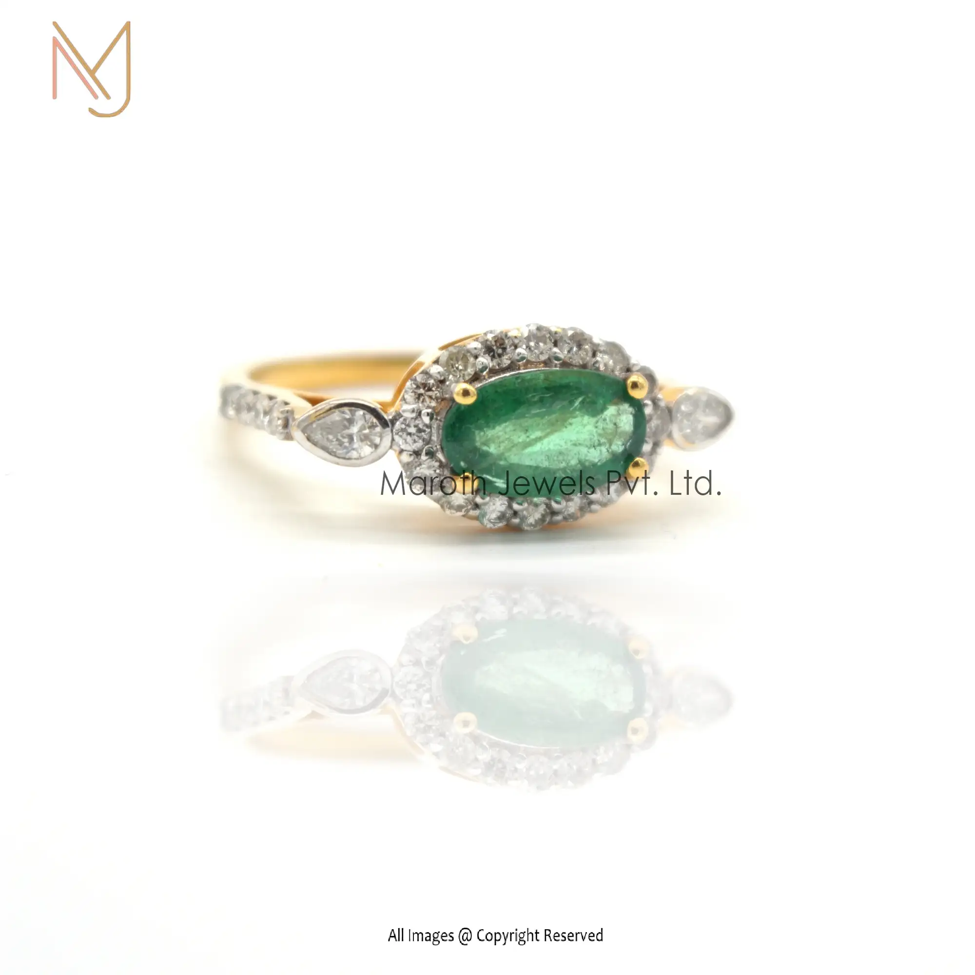 14k Pave Diamond Emerald Gemstone Ring Jewelry Manufacturer