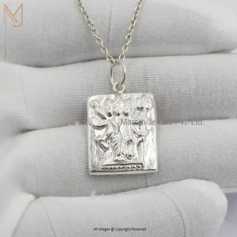 Wholesale 925 Silver White Gold Plated Indian God Brahma Vishnu Mahesh Amulet God lord Bless Pendant Jewelry