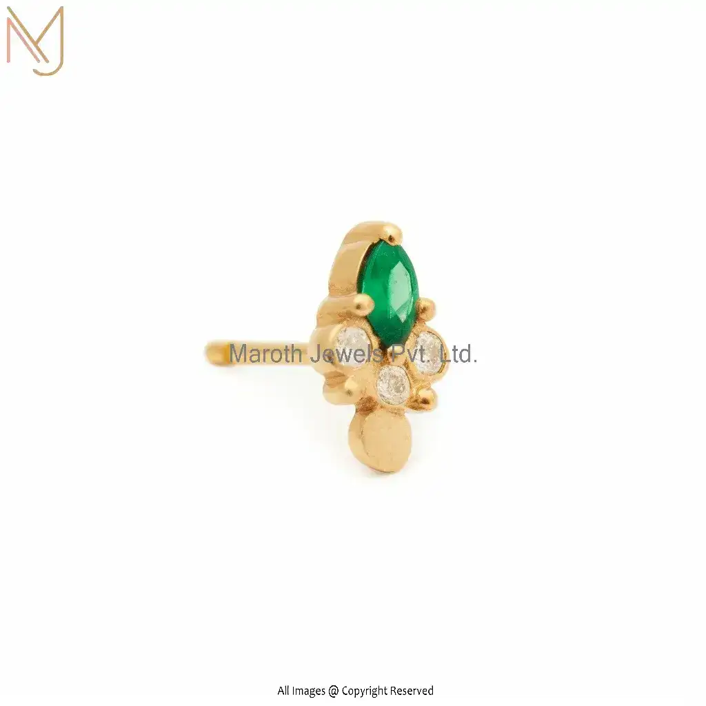14K Yellow Gold Moissanite Emerald Piercing 1pcs Manufacturer