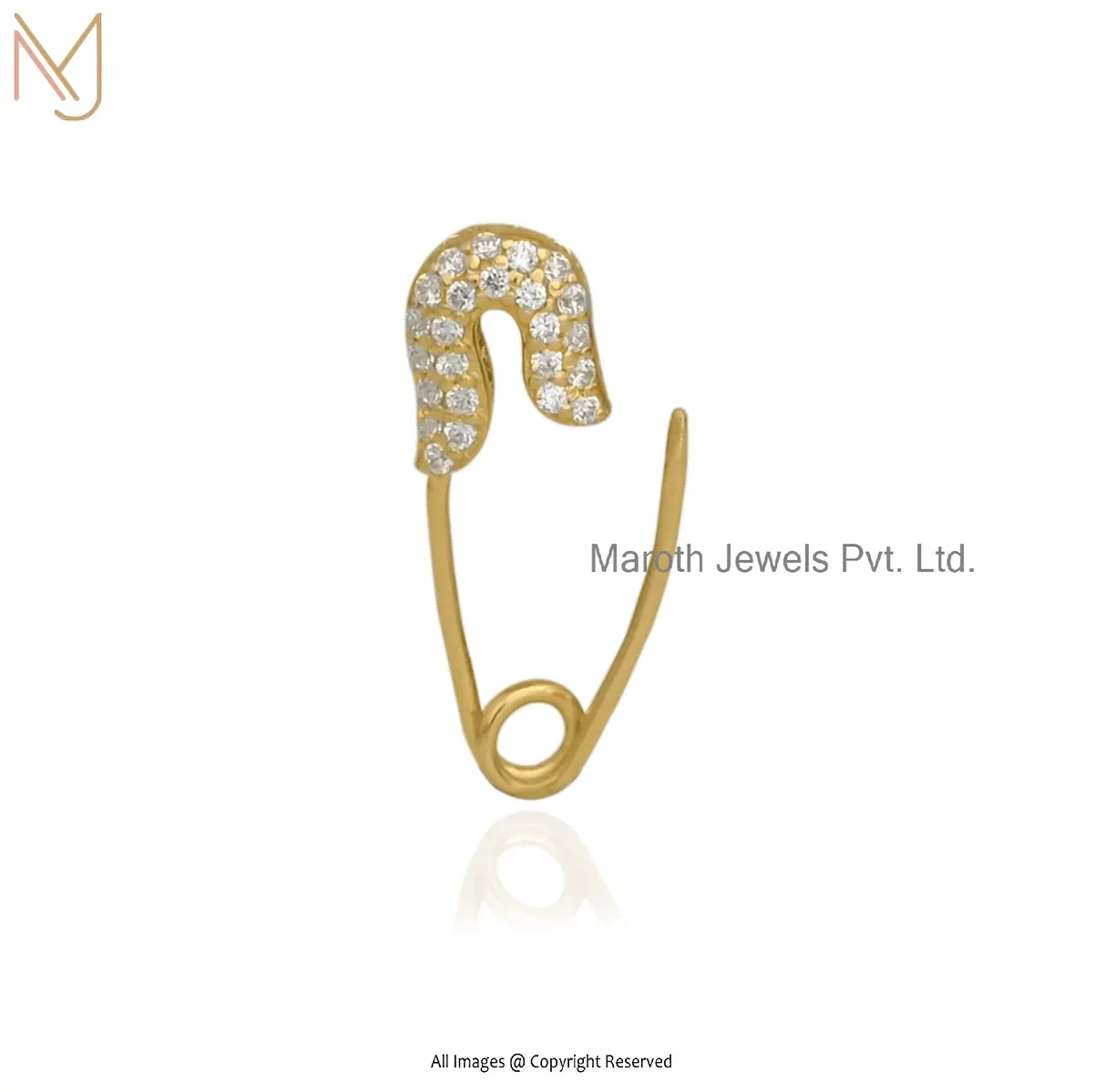 925 Silver Yellow Gold Plated Cubic Zircon Safety Pin Charm Holder Jewelry Manufcaturer
