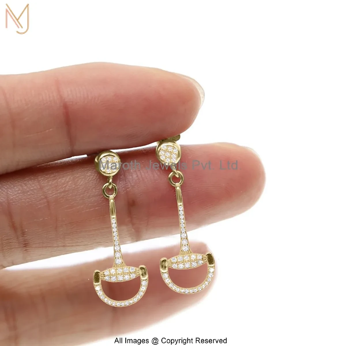 925 Silver Yellow Gold Plated Cubic Zircon Bit Link Drop Earring Jewelry Supplier