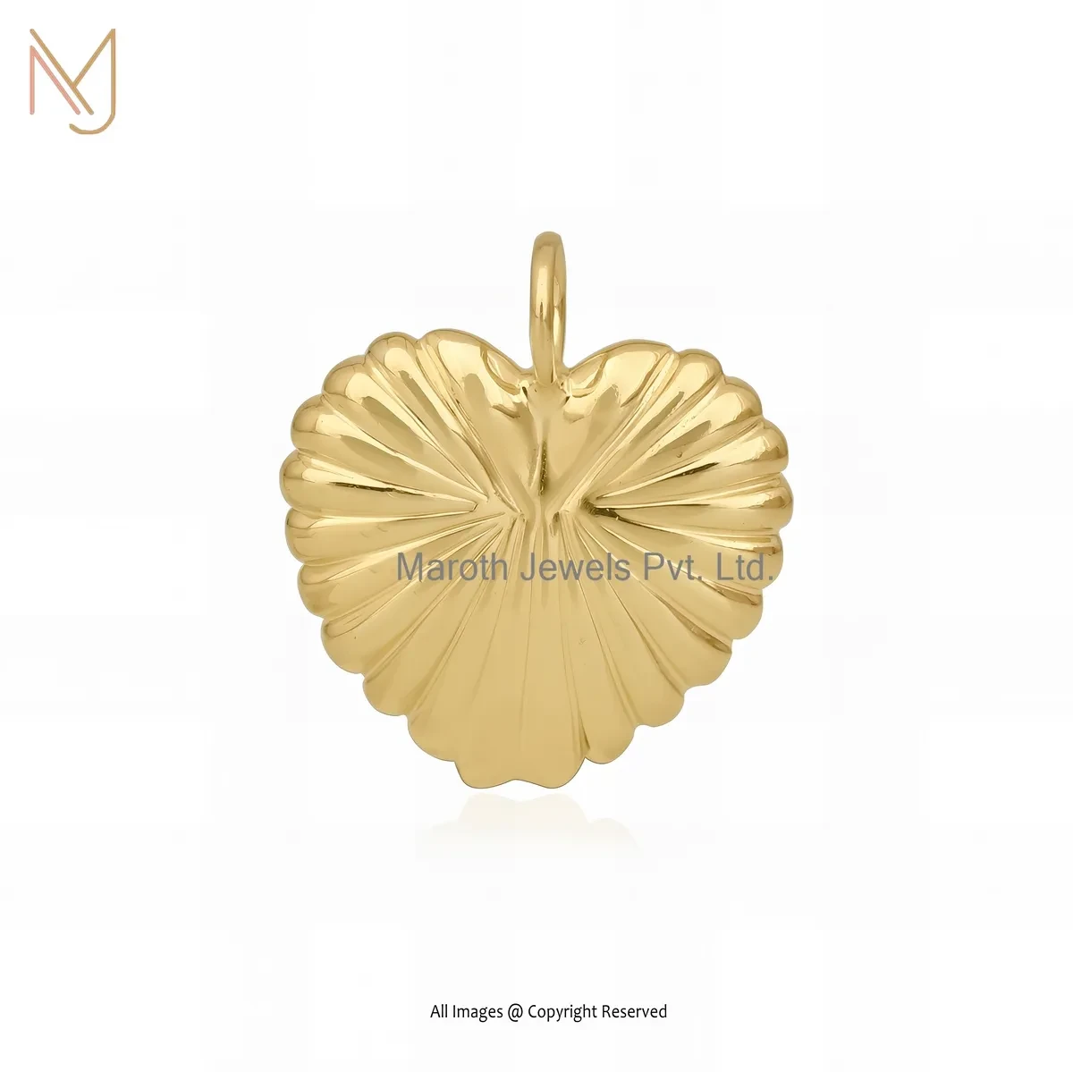 925 Sterling Silver Yellow Gold Plated Fluted Heart Pendant Custom Jewelry