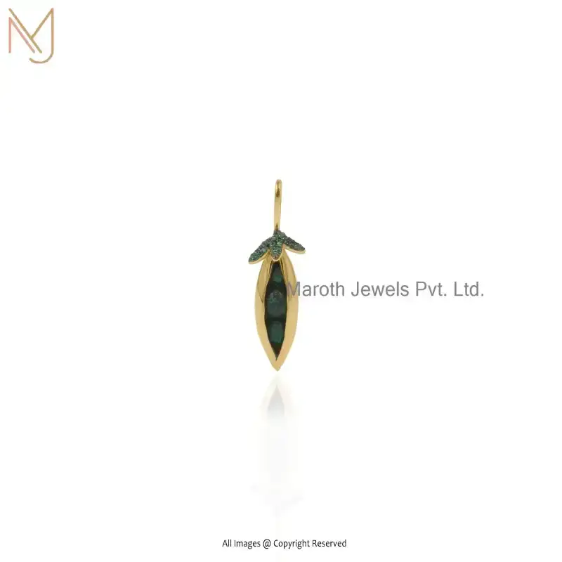 925 Sterling Silver Yellow Gold Plated And Black Rhodium Chrysoprase & Green CZ Peas Gemstone Pendant USA