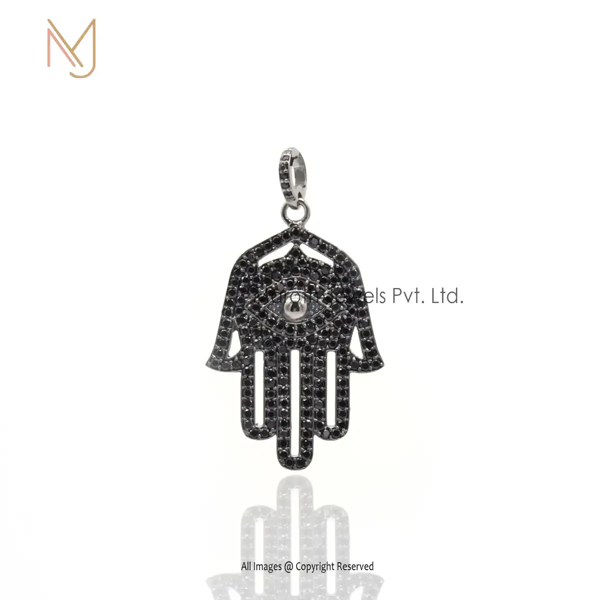 Wholesale 925 Silver Black Spinel Gemstone Evil Eye Hamsa Pendant Jewelry