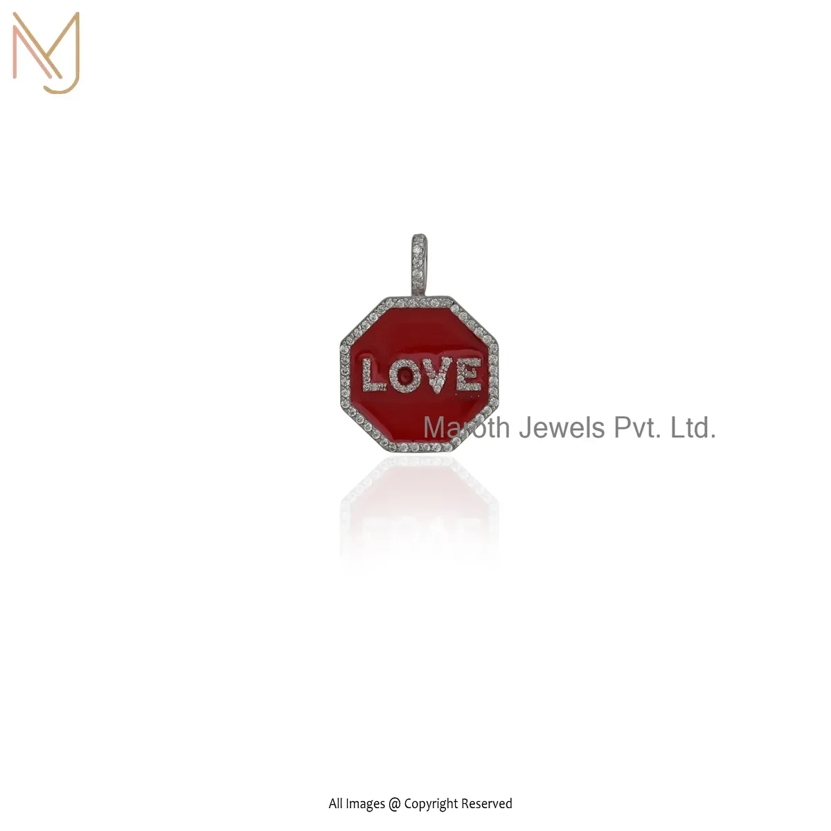 Wholesale 925 Silver Yellow Gold Plated Cubic Zircon & Red Enamel Love Letter Pendant