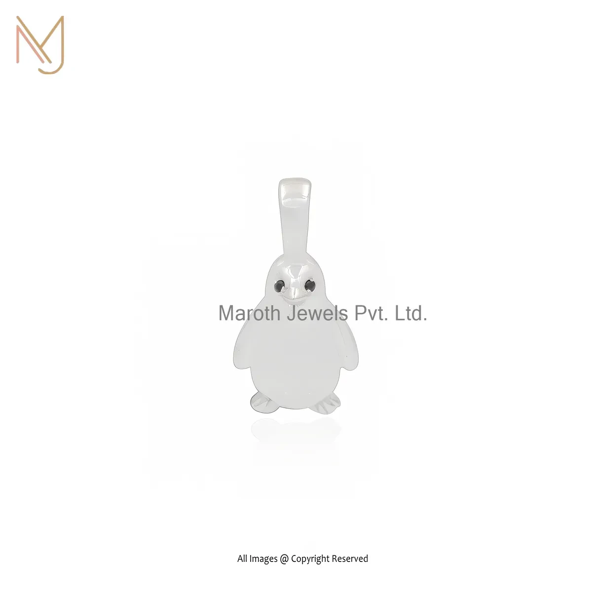 14K White Gold Black Cubic Zircon Penguin Pendant Custom Jewelry