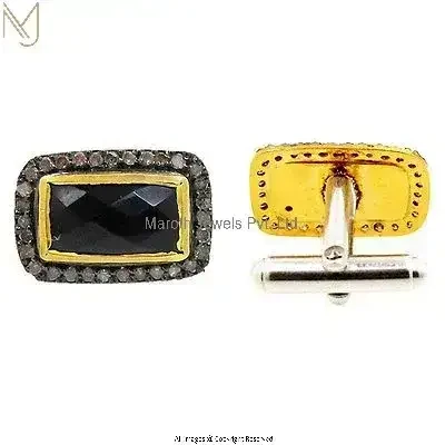 925 Silver Pave Diamond Black Onyx Gemstone Men's Jewelry Cufflinks Manufacturer