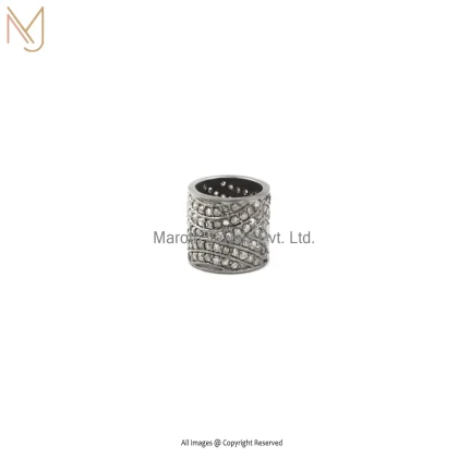 Wholesale 925 Silver Gray Rhodium Plated Pave Diamond Cylindrical Beads Finding Jewelry