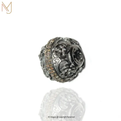 925 Sterling Silver Pave Diamond Round Beads Handmade Connector Finding Jewelry USA