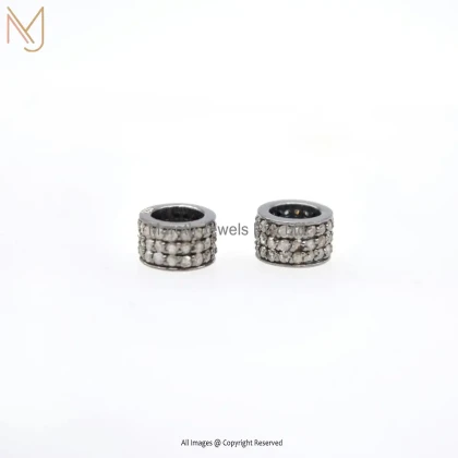 925 Silver Black Rhodium Plated Pave Diamond Rondelle Beads Finding Jewelry Manufacturer