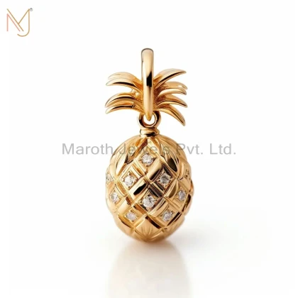 925 Sterling Silver Yellow Gold Plated CZ Pineapple Pendant Jewelry Manufacturer