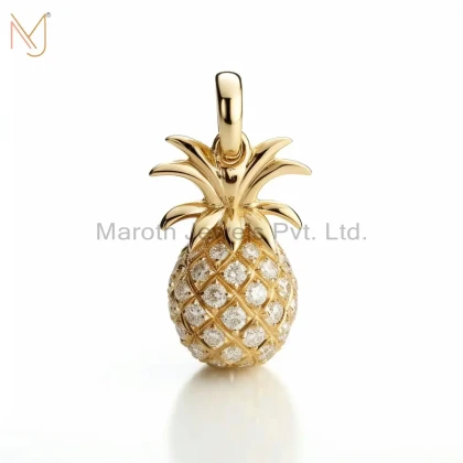 Private Lable 925 Silver Yellow Gold Moissanite Pineapple Pendant