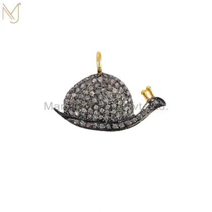 925 Sterling Silver Vintage Style Natural Pave Diamond  Snail Charm Pendant Jewelry Supplier