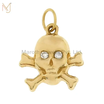 925 Silver Yellow Gold Diamond Crossbone Skull Charms Pendant Jewelry Supplier
