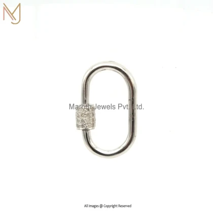 Private Label 92.5 Silver Yellow Gold Vermeil Pave Diamond Carabiner Lock Clasp Findings