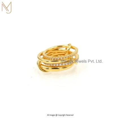 14K Yellow Gold Diamond Cubic Zircon Multi-Link Connector Ring Manufacturer