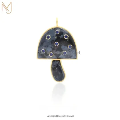 925 Silver Yellow Gold Gunmetal Stone & Round CZ Mushroom Pendant Jewelry Supplier