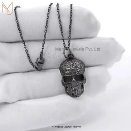 925 Silver Black Rhodium Diamond Skull Pendant Jewelry Manufacturer