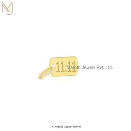 Private Lable 14K Yellow Gold Diamond Cubic Zircon Manifestation Tag Pendant