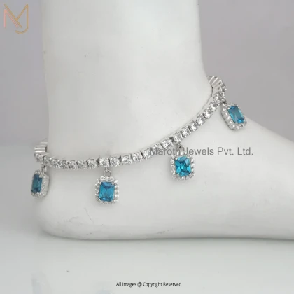 14K Yellow Gold Cubic Zircon Gemstone Anklet Jewelry Supplier