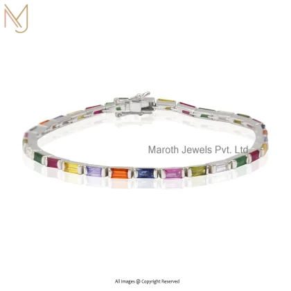 Wholesale 925 Sterling Silver Yellow Gold Plated Multi Gemstone Baguette Tennis Bracelet