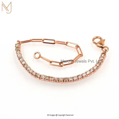 925 Silver Rose Gold Plated Diamond Paperclip Half Tennis Bracelet Manufacturer