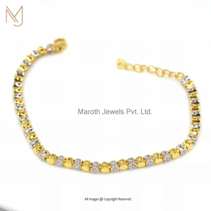 Private Lable 925 Silver Yellow Gold Plated Natural Silver Cubic Zircon Lobster Clasp Bracelet