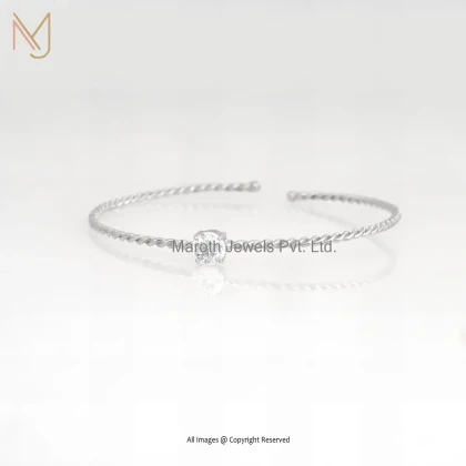 925 Silver Yellow Gold Plated Moissanite Twisted Wire Bangle Manufacturer