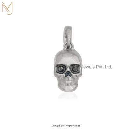 925 Silver Yellow Gold Plated Black Enamel Skull Pendant Manufacturer
