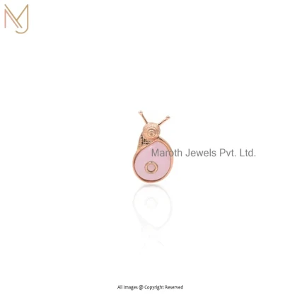 14K Rose Gold Rose Quartz Gemstone Snail Charm Pendant Custom Jewelry