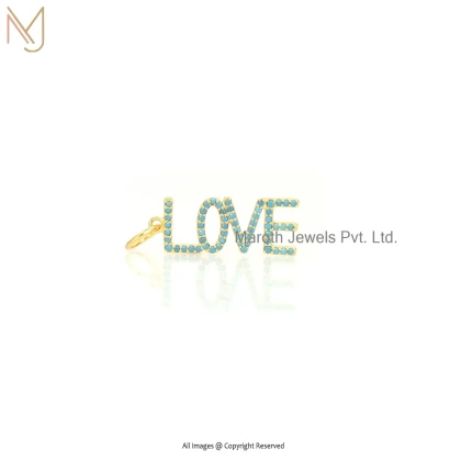 14K Yellow Gold Turquoise Gemstone Name Plate " Funky " Letter Pendant USA