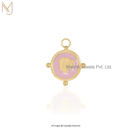 Private Lable 14K Yellow Gold Enamel Boy Head Charm Pendant Jewelry