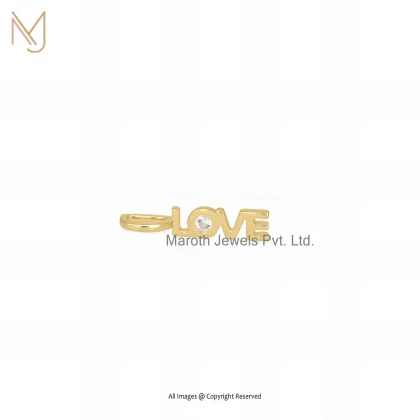 14K Yellow Gold White Topaz " LOVE " Letter Pendant Custom Jewelry