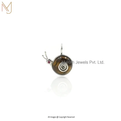 Wholesale 14K Yellow Gold Tiger Eye Red Cubic Zircon Snail Pendant