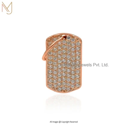 Private Lable 14K Rose Gold Cubic Zircon And Diamond Dog Tag Pendant Jewelry