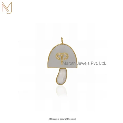 Wholesale 14K Yellow Gold Moonstone And Cubic Zircon Designer Mushroom Pendant