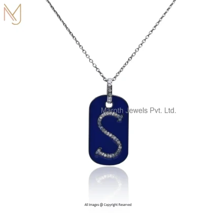 Wholesale 14K Yellow Gold Pave Diamond And Enamel S initial Letter Pendant