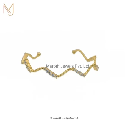 14K Yellow Gold Cubic Zircon Wavy Bangle Jewelry Supplier