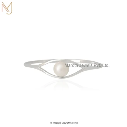 14K White Gold Pearl Eye Bangle Custom Jewelry