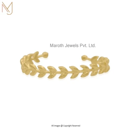 14K Yellow Gold Leaf Cuff Bangle Jewelry Supplier