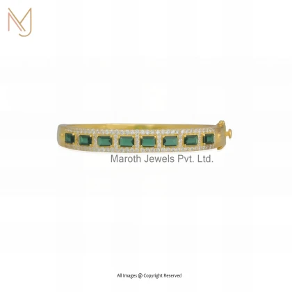 Private Lable 14K Yellow Gold Cubic Zircon And Emerald Baguette Bracelet