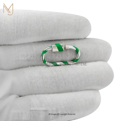 925 Silver Yellow Gold Plated Green Enamel Carabiner Lock Custom Jewelry