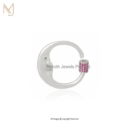 Private Lable 14K White Gold Diamond Cubic Zircon Moon Carabiner Lock