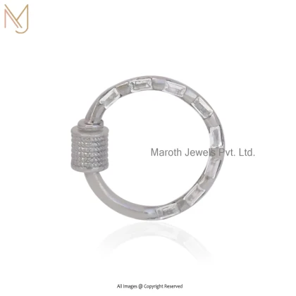 14K White Gold Baguette Round Carabiner Lock Custom Jewelry