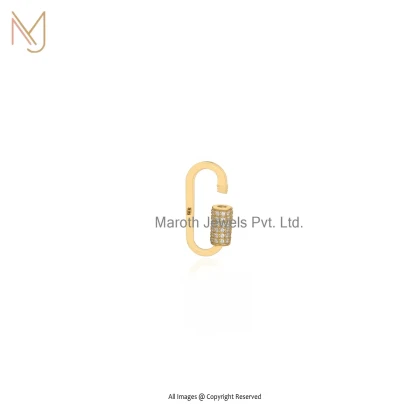 Private Lable 14K Yellow Gold Cubic Zircon Diamond Carabiner Lock Jewelry